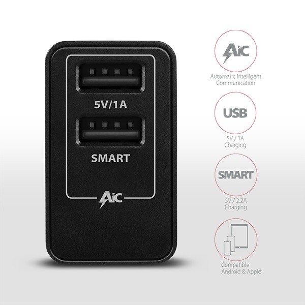Axagon ACU-DS16 2.2A + 1A hálózati töltő fekete