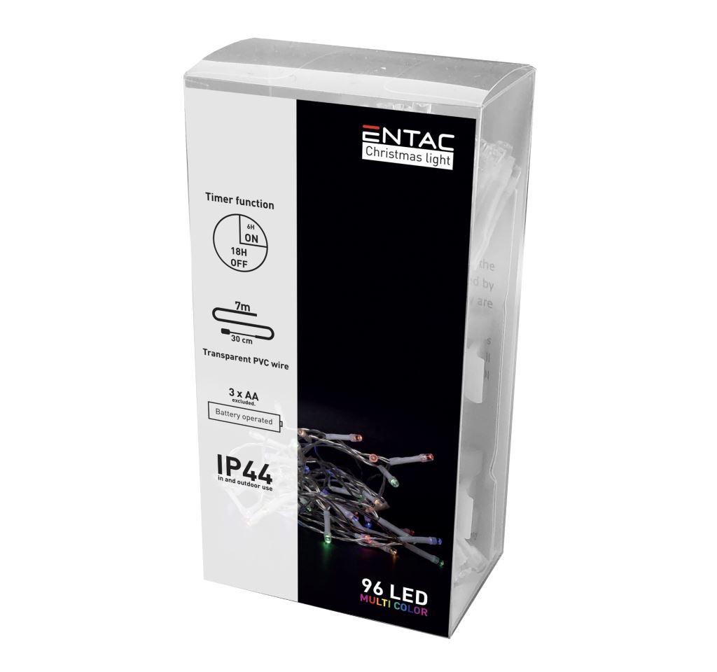 Entac Christmas IP44 96 LED fényfüzér Multicolor 7m időzítős (ECL-96MC-T)