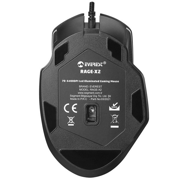 Everest  RAGE-X2  6400 DPI 7gomb optikai RGB LED Gamer Egér Fekete 