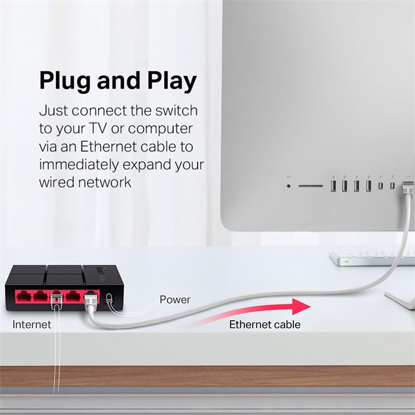 Mercusys MS105G 5 Portos Gigabit Switch fekete-piros