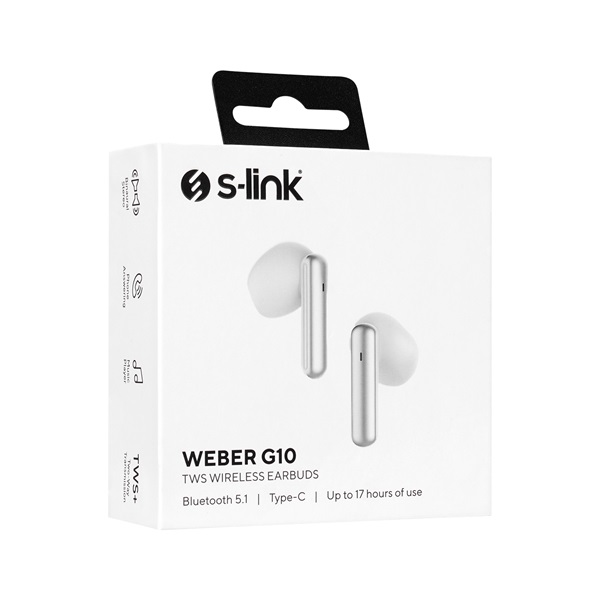 S-Link Fülhallgató Vezeték Nélküli - Weber G10 (Bluetooth v5.1, Type-C, mikrofon, fehér) S-Link Fülhallgató Vezeték Nélküli - Weber G10 (Bluetooth v5.1, Type-C, mikrofon, fehér)