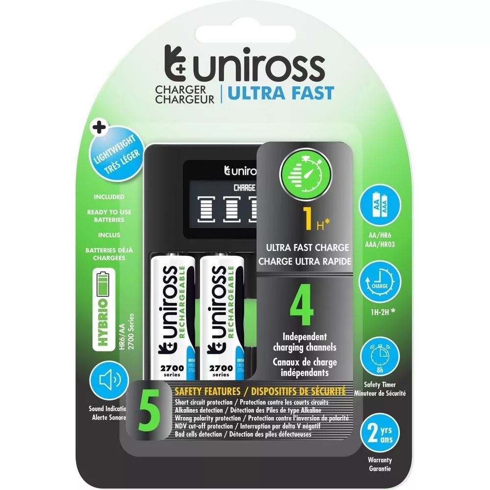 Uniross ULTRA processzoros AA/AAA gyorstöltő 4db 2700mAh AA akkumulátorral (UCU005A) Uniross ULTRA processzoros AA/AAA gyorstöltő 4db 2700mAh AA akkumulátorral (UCU005A)
