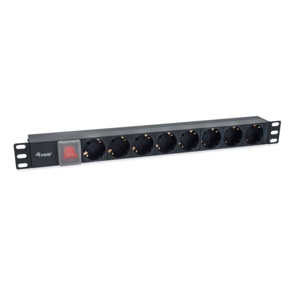 Equip   333286  C14  8 Schuko  Rack 1U 1,8m kábel Hálózati Elosztó Fekete 