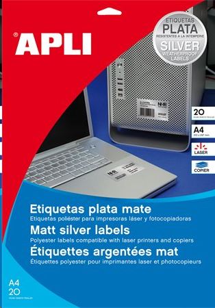 APLI 45.7x21.2 mm etikett, poliészter, időjárásálló, kerekített sarkú, ezüst 960 darab (LCA10066)
