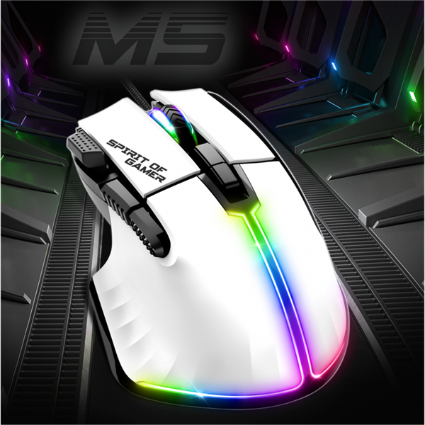 Spirit of Gamer  PRO-M5 Arctic  Optikai 12800DPI  8 gomb Egér Fehér 