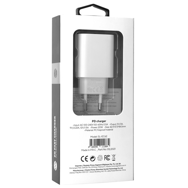 S-Link Adapter SL-EC62  1db USB-C 5V/3A  20W  gyorstöltés Fehér 