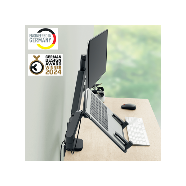 LEITZ Ergo Dual helytakarékos monitor- és laptopkar Sötétszürke