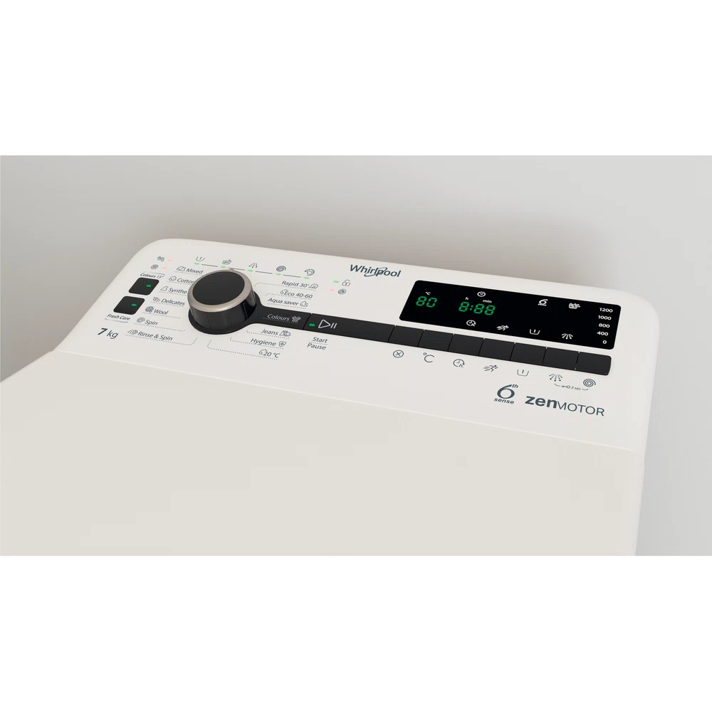 Whirlpool TDLRB 7232BS EU Felültöltős mosógép – 7 kg, 1200 ford./perc, D Energiaosztály, 6. Érzék funkció, FreshCare