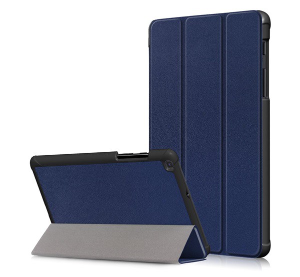 Tok álló, bőr hatású (aktív FLIP, oldalra nyíló, TRIFOLD asztali tartó funkció) SÖTÉTKÉK [Samsung Galaxy Tab A 8.0 LTE (2019) SM-T295]