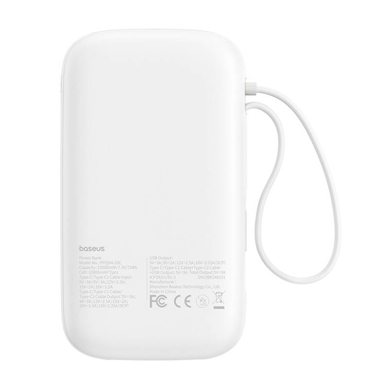 Baseus QPow 2 20000mAh  30W  2xUSB-C powerbank  Fehér 