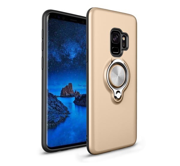 Műanyag telefonvédő (szilikon belső, közepesen ütésálló, telefontartó gyűrű, 360°-ban forgatható) ARANY [Samsung Galaxy S9 (SM-G960)]