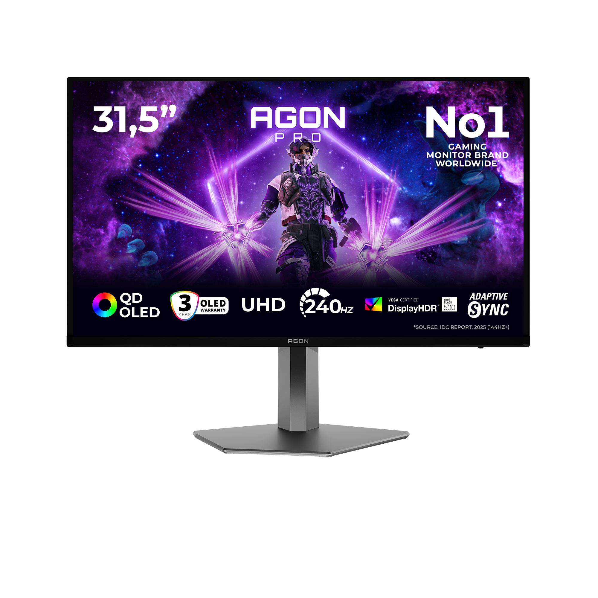 AOC 31.5" AG326UZD2 Monitor - 3840x2160, 4K, OLED, QD-OLED, 240Hz, 0,03ms, Hangszóró, G-Sync, Pivot, Gamer, Fekete