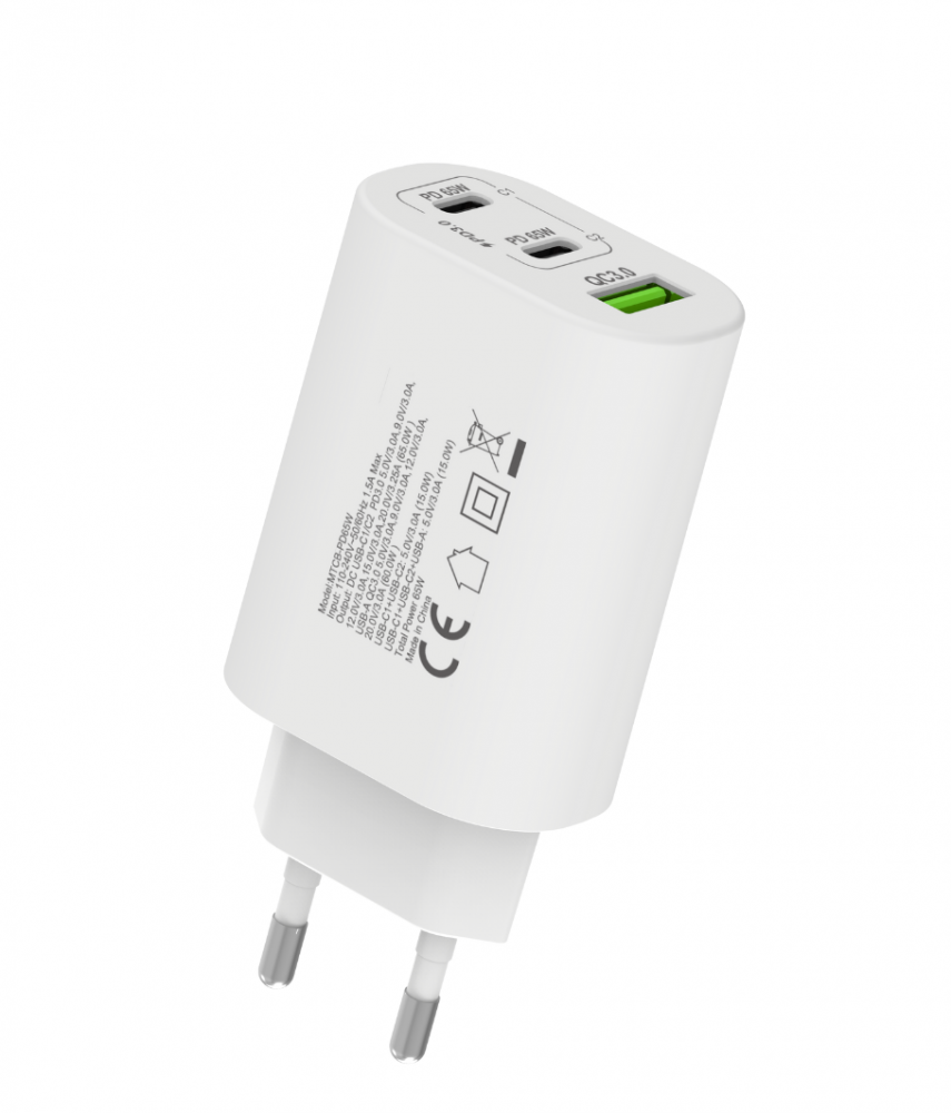 Hálózati gyorstöltő adapter 65W, Fehér