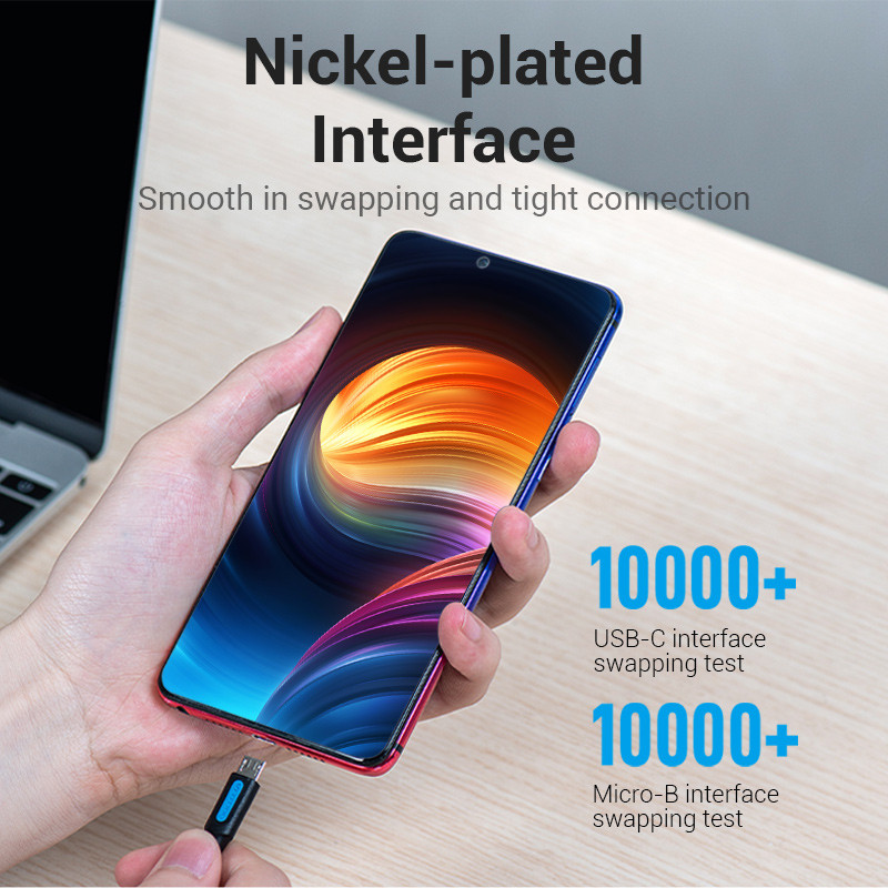 Vention USB-C 2.0/M ->  Micro B/M  1,5m 2A kábel Fekete