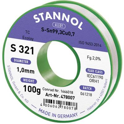 Ólommentes forrasztóón 100 g 1 mm Sn99.3Cu0.7 Stannol S321 Ólommentes forrasztóón 100 g 1 mm Sn99.3Cu0.7 Stannol S321