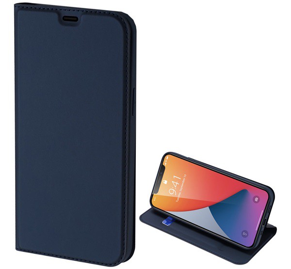 DUX DUCIS SKIN PRO tok álló, bőr hatású (FLIP, oldalra nyíló, bankkártya tartó, asztali tartó funkció) SÖTÉTKÉK [Apple iPhone 12 mini]