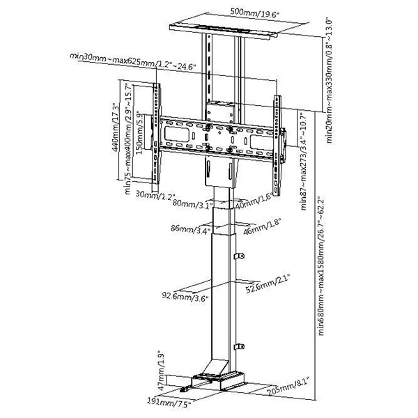 Equip  650606  37"-65" álló  beépíthető motoros távirányító TV/Monitor állvány Fekete 