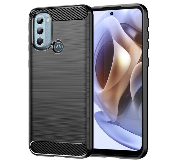Szilikon telefonvédő (közepesen ütésálló, légpárnás sarok, szálcsiszolt, karbon minta) FEKETE [Motorola Moto G41 (XT2167)]