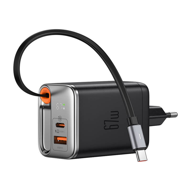 McDodo CH-4100 67W GaN 2-in-1 USB-C+A hálózati töltő 65cm USB-C kábel Fekete