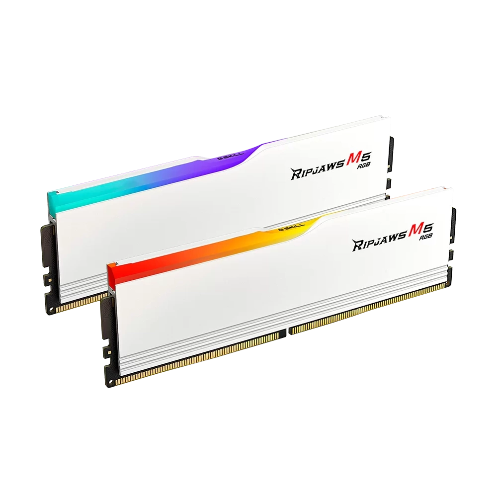 G.SKILL Ripjaws M5 RGB 32GB Kit2 (2x16GB) DDR5 6400 Mhz CL32-39-39-102 1.4V Memória Fehér G.SKILL Ripjaws M5 RGB 32GB Kit2 (2x16GB) DDR5 6400 Mhz CL32-39-39-102 1.4V Memória Fehér