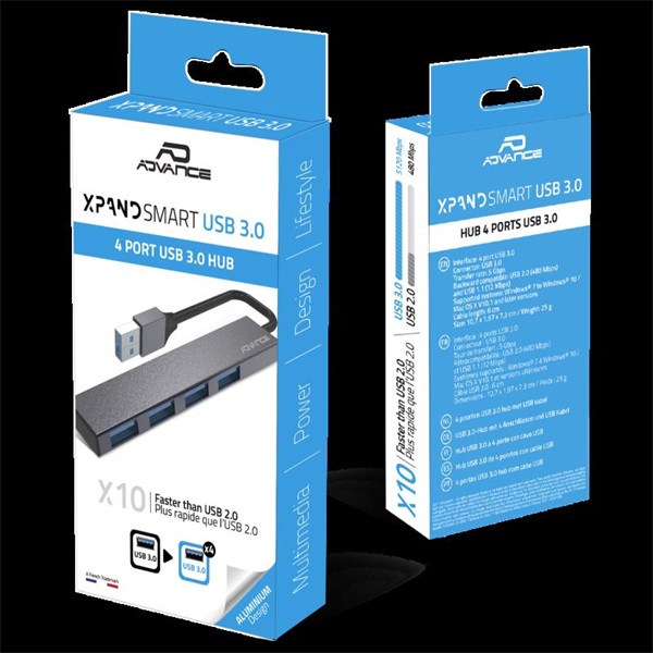 Advance XPAND SMART  USB-A to 4x USB-A3.0 USB Hub  Szürke 