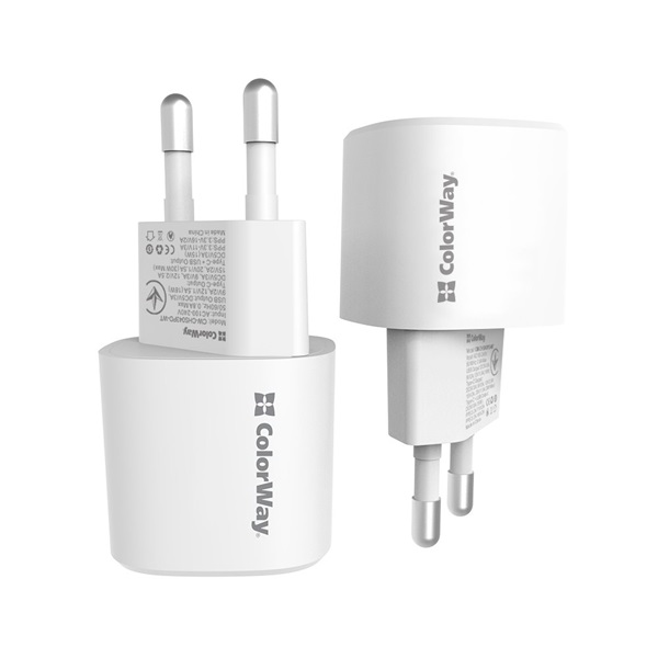 COLORWAY CW-CHS043PD-WT GaN3 Power Delivery Port PPS USB (Type-C PD + USB QC3.0) (33W) USB töltő adapter  Fehér   