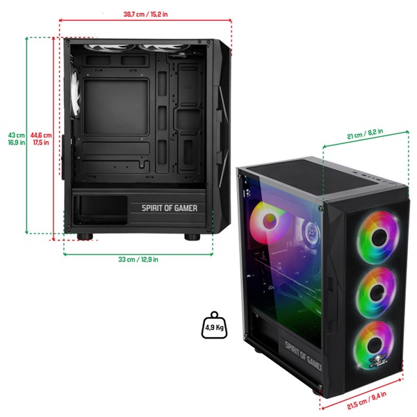 Spirit of Gamer Rogue VII RGB  fekete ablakos ATX Számítógépház  