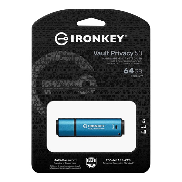 Kingston 64GB IronKey Vault Privacy 50C USB3.2 Kék