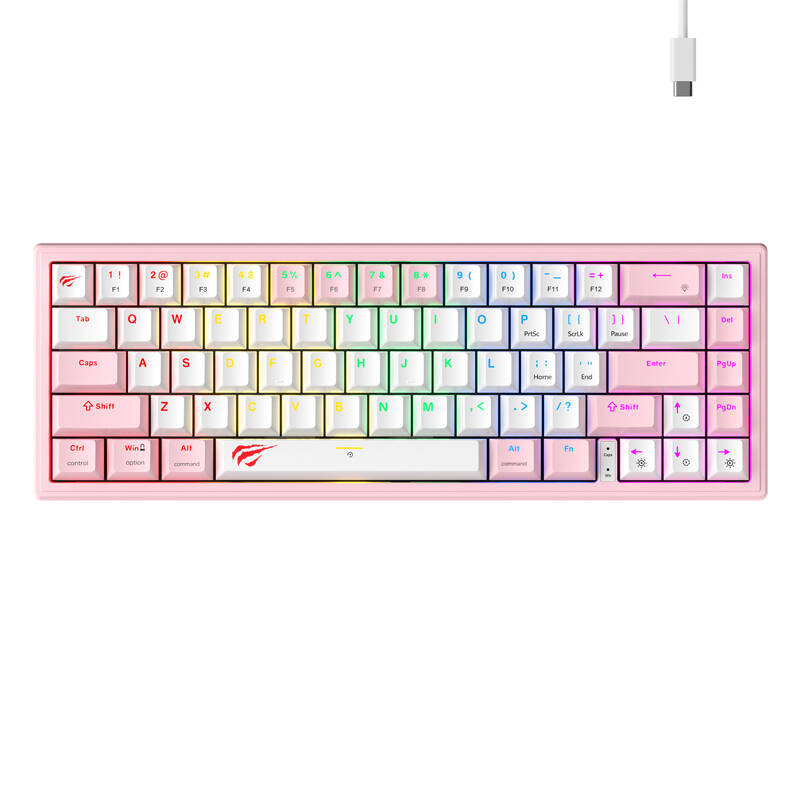 Havit KB874L RGB mechanikus játék billentyűzet (rózsaszín és fehér) Havit KB874L RGB mechanikus játék billentyűzet (rózsaszín és fehér)