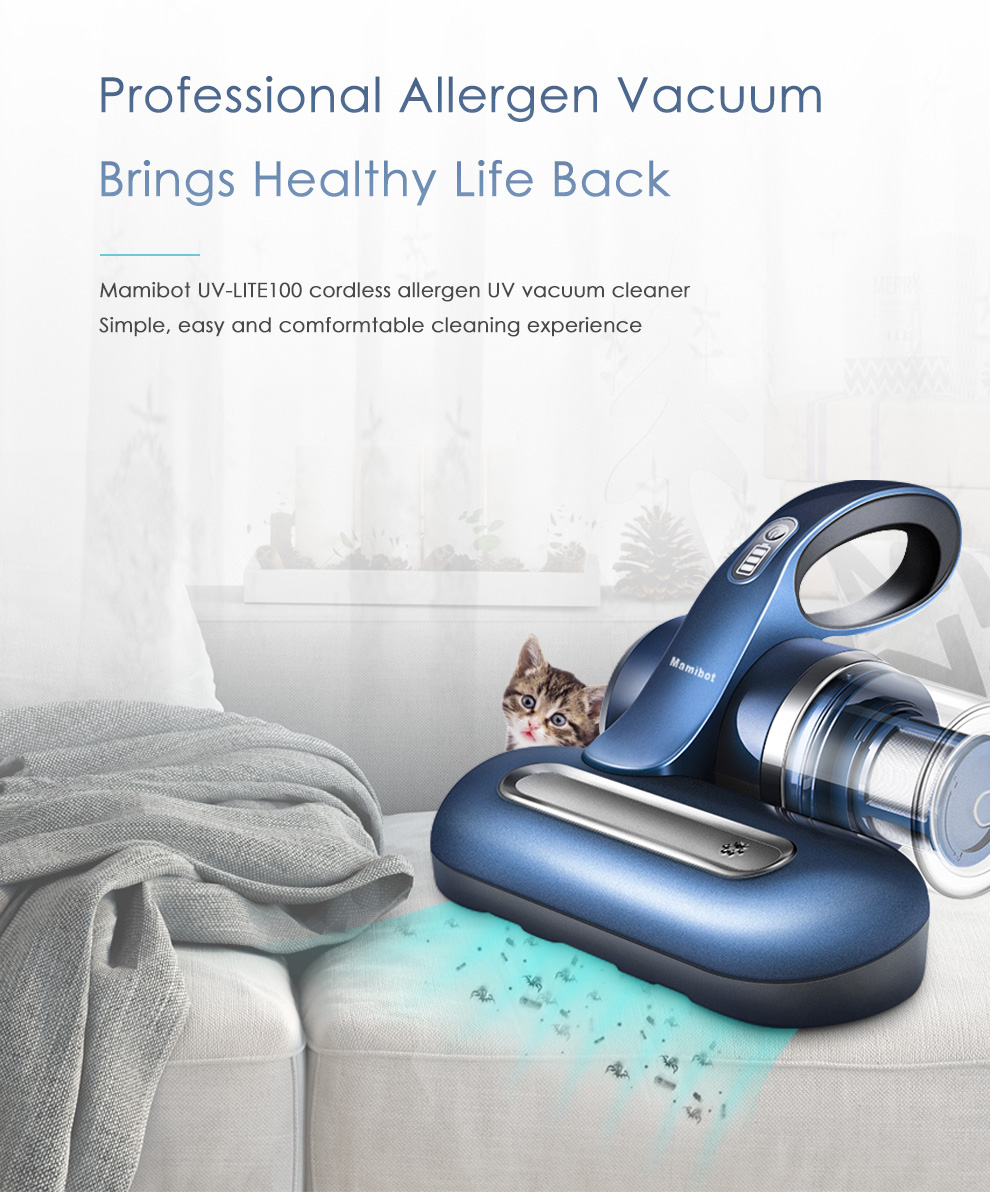 Mamibot vezeték nélküli kézi UV, atkaírtó porszívó, Dust Mite Vacuum Cleaner UVlite 200, kék