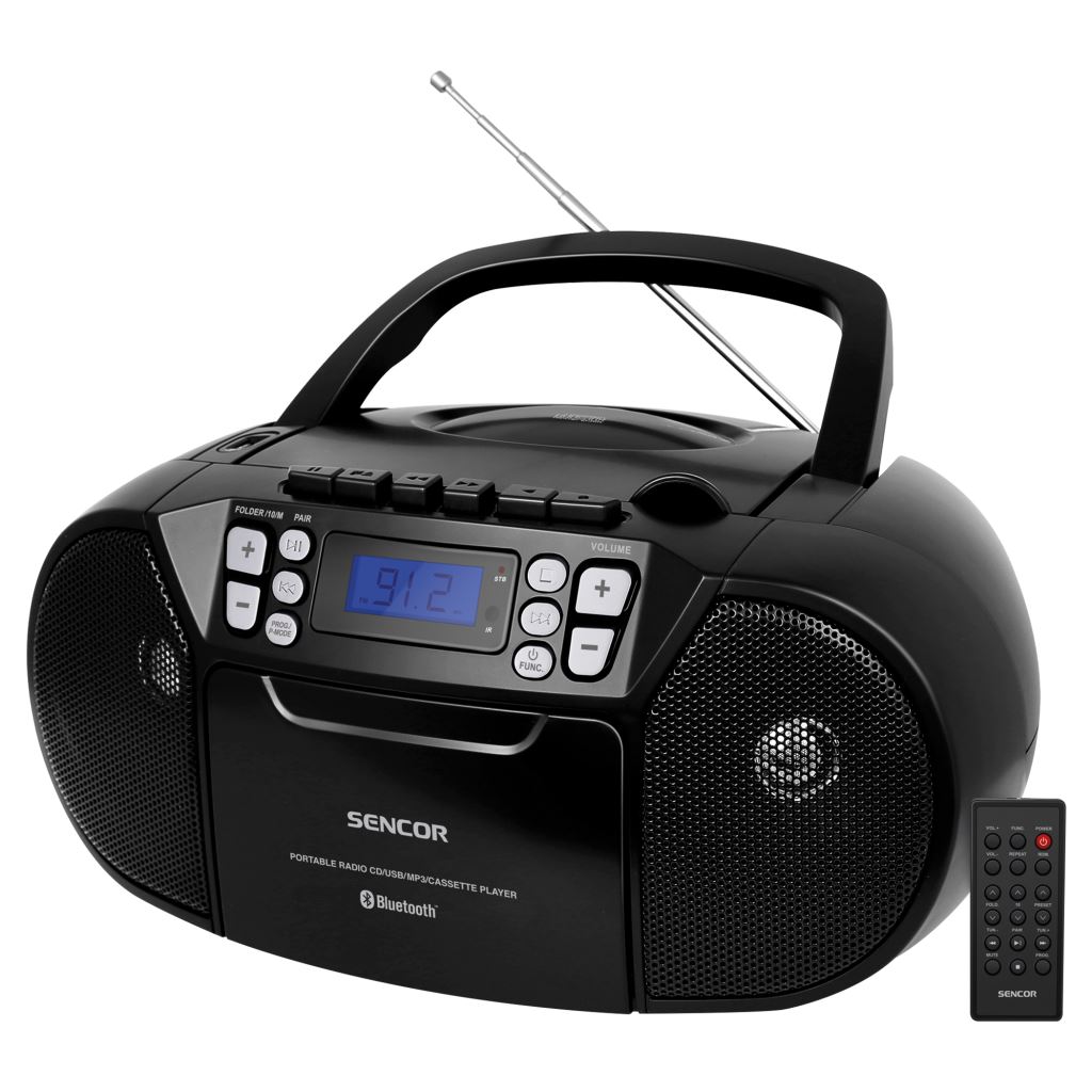 Sencor SPT 3907 B hordozható Boombox FM rádió CD/BT/MP3/USB/AUX fekete