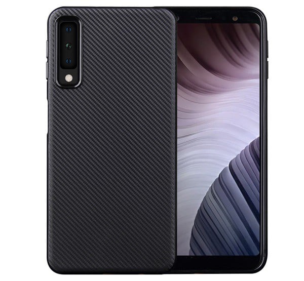 Szilikon telefonvédő (karbon minta) FEKETE [Samsung Galaxy A7 (2018) SM-A750F]