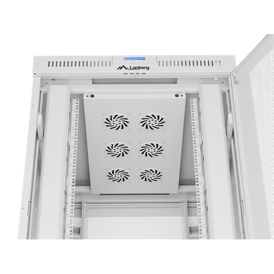 Lanberg 19" szabadon álló rack szekrény 27U/800X1000 perforált ajtó, lapraszerelt, LCD kijelző, szürke