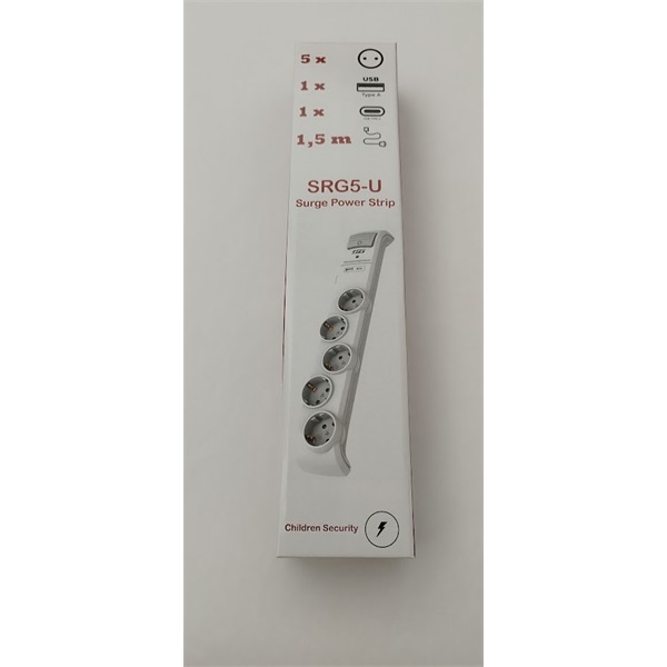 SPS SRG5-U 1,5 méteres 5 DIN + 1 USB + 1 USB-C túlfeszültségvédő elosztó SPS SRG5-U 1,5 méteres 5 DIN + 1 USB + 1 USB-C túlfeszültségvédő elosztó