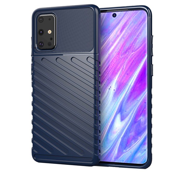 Szilikon telefonvédő (közepesen ütésálló, csíkos, dombor minta) SÖTÉTKÉK [Samsung Galaxy S20 Plus 5G (SM-G986)]