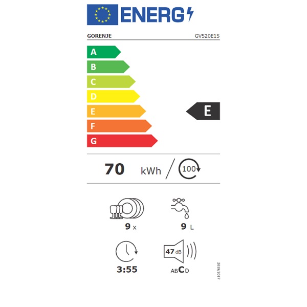 Gorenje GV520E15 beépíthető keskeny mosogatógép