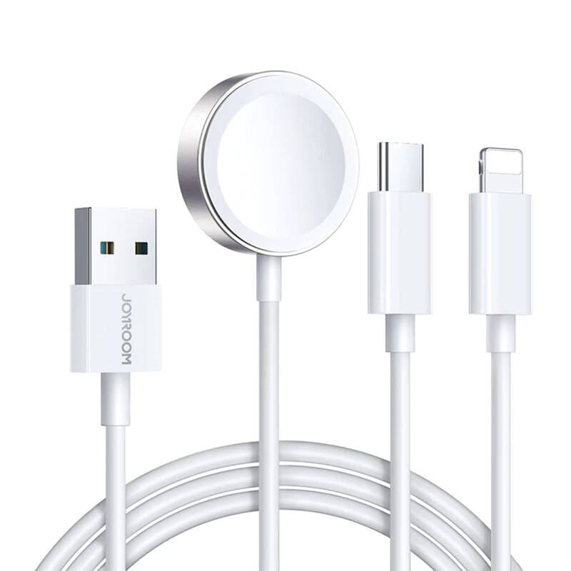 Joyroom S-IW008 Apple Watch indukciós töltő + Lightning + USB-C kábel 1.2m fehér Joyroom S-IW008 Apple Watch indukciós töltő + Lightning + USB-C kábel 1.2m fehér