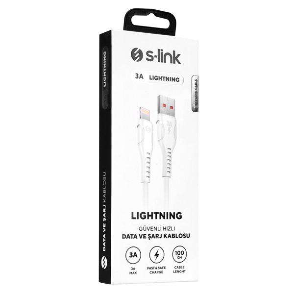 S-Link SL-X242 3A 12W Gyorstöltés Lightning 100cm adat+töltőkábel Fehér S-Link SL-X242 3A 12W Gyorstöltés Lightning 100cm adat+töltőkábel Fehér