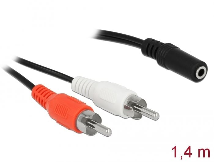 Delock 2 x RCA apa  > 1 x 3,5 mm jack kábel 1.4m fekete (85808)