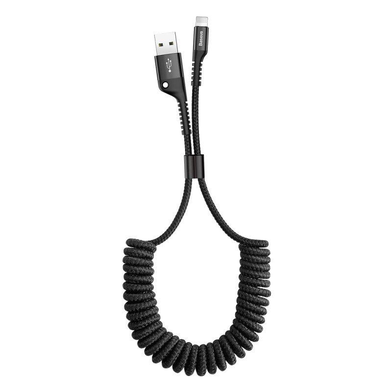 Lightning Baseus rugós 2A töltőkábel, 1m, fekete (CALSR-01) Lightning Baseus rugós 2A töltőkábel, 1m, fekete (CALSR-01)