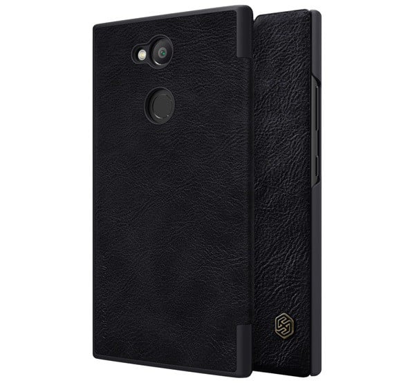 NILLKIN QIN tok álló, bőr hatású (FLIP, oldalra nyíló, bankkártya tartó) FEKETE [Sony Xperia L2 (H4311)]