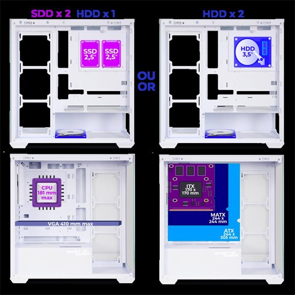 Spirit of Gamer SPARK Arctic Fehér  ablakos  9x12cm ventilátor  ATX Számítógépház 