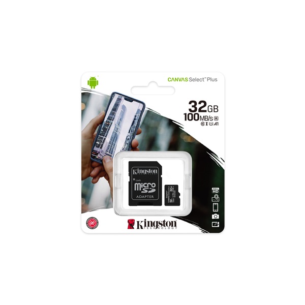 32GB microSDHC Kingston Canvas Select Plus CL10 memóriakártya + adapter (SDCS2/32GB)