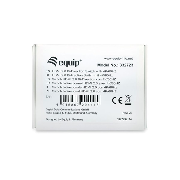 Equip   332723  1x Bemenet  2x Kimenet  két irányú jelátvitel HDMI Switch Fekete 
