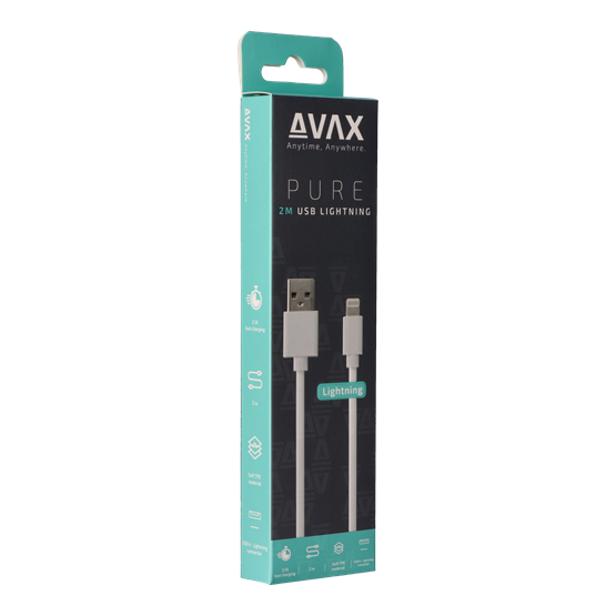  AVAX CB124W PURE 2m USB A-Lightning kábel 2.1A Fehér  