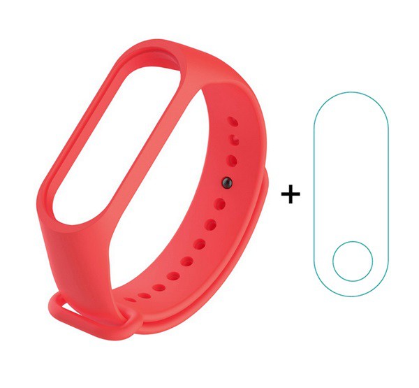 Szilikon keret (szilikon szíj, 15 mm, speciális + full screen öntapadós PET képernyővédő fólia) PIROS [Xiaomi MI Band 4]