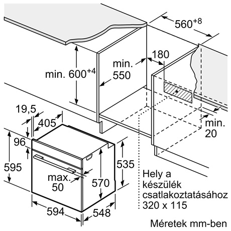 Bosch HBG539EB0 SÜTŐ ELEKTROMOS BEÉPÍTHETŐ GŐZ FUNKCIÓVAL