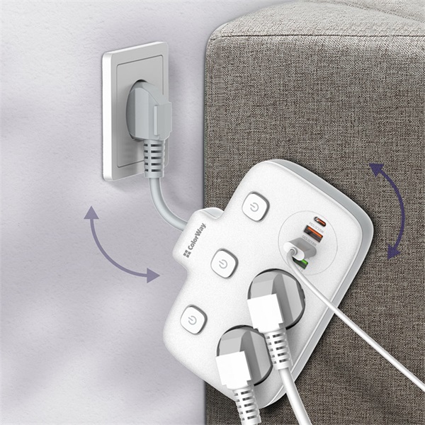COLORWAY CW-CHE24PDW 2 dugalj 3xUSB-A 1xUSB-C 2m Hálózati elosztó Fekete