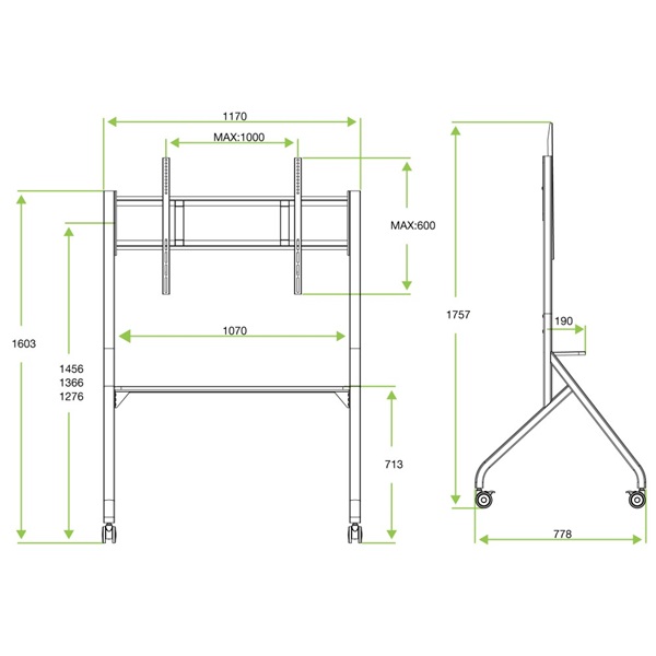 TECHLY ICA-TR53LB 65-100" LCD/LED kijelzőhöz gurulós padlóállvány TECHLY ICA-TR53LB 65-100" LCD/LED kijelzőhöz gurulós padlóállvány