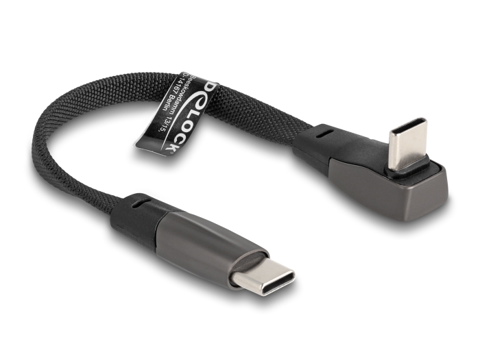 Delock USB 2.0 Laposkábel USB Type-C  apa - USB Type-C  apa USB Type-C  apa hajlított PD 3.0 60 W 14 cm fekete (80750)